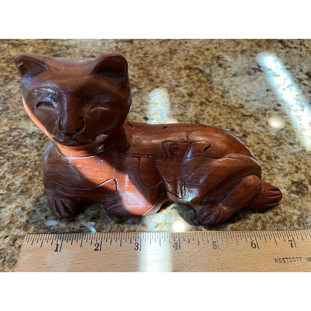 Vintage Wooden Cat Puzzle 3D Figure Numerous Pieces Great Details 7